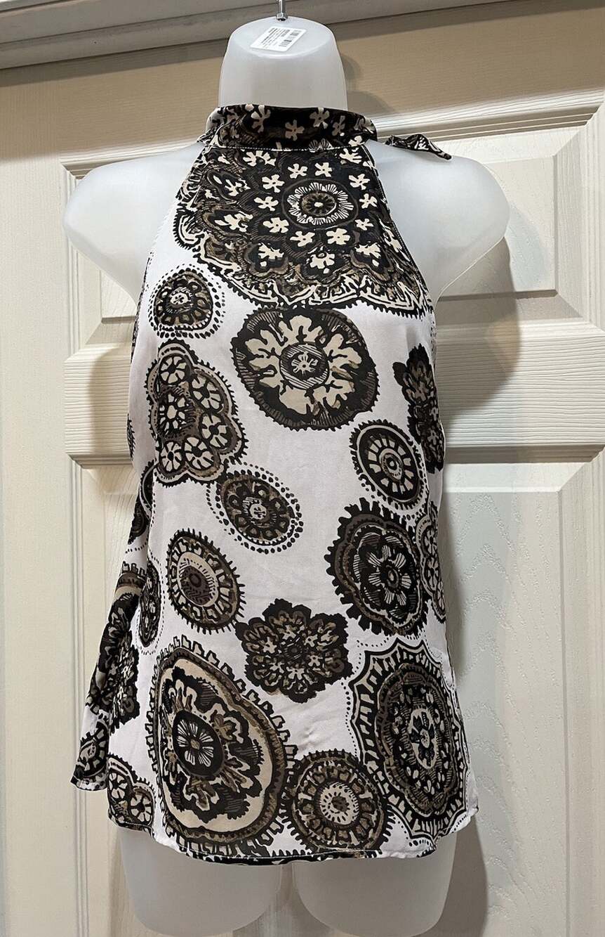New York & Company Tie at Neck Floral Sleeveless Blouse Women's Size 4 Multi